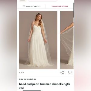 ***ISO*** DAVID'S BRIDAL
bead and pearl trimmed chapel length veil